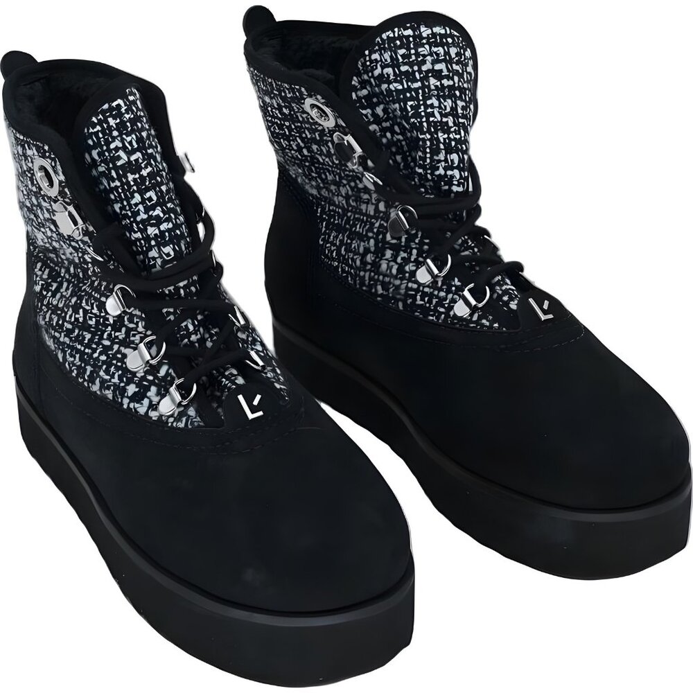 Larroudé Vail Boot Black Tweed & Suede Women's US 7.5